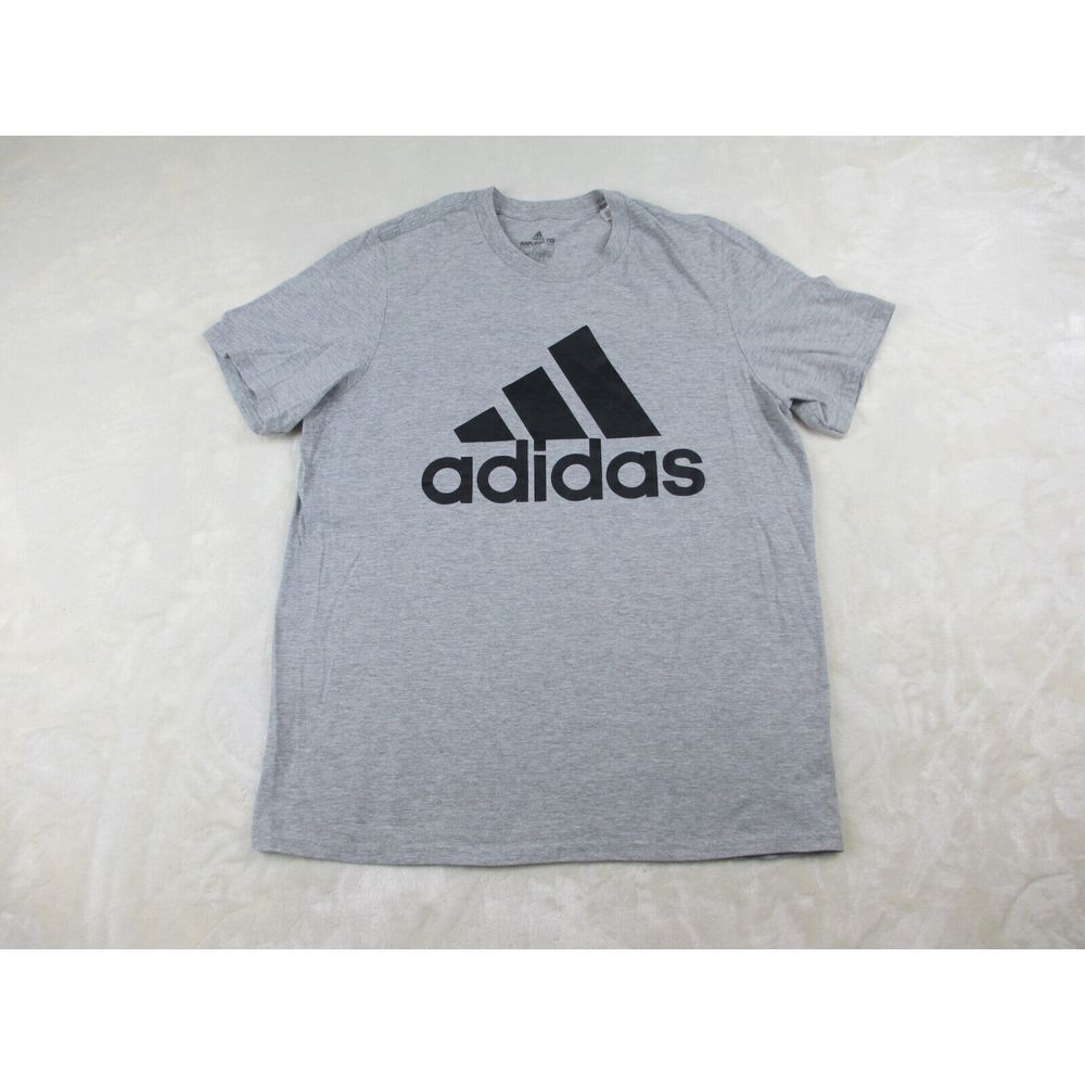 Adidas Shirt Mens Large Gray Spell‎ Out Trefoil Logo Amplifier Tee Casual